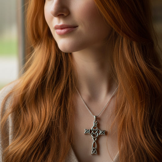 Celtic Dara Knot Cross Necklace in Sterling Silver
