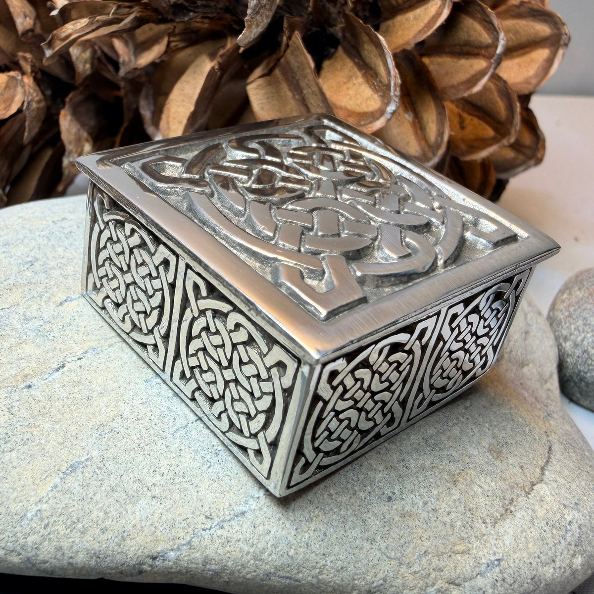 Small Square Celtic Trinket Box - Handmade in Pewter