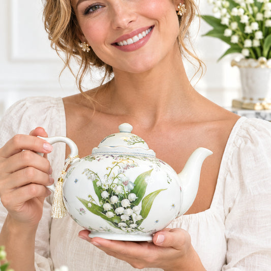 Lily of the Valley Fine China Teapot — view 3