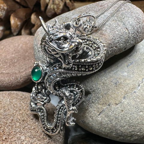 Load image into Gallery viewer, Avrae Marcasite Dragon Necklace in Sterling Silver