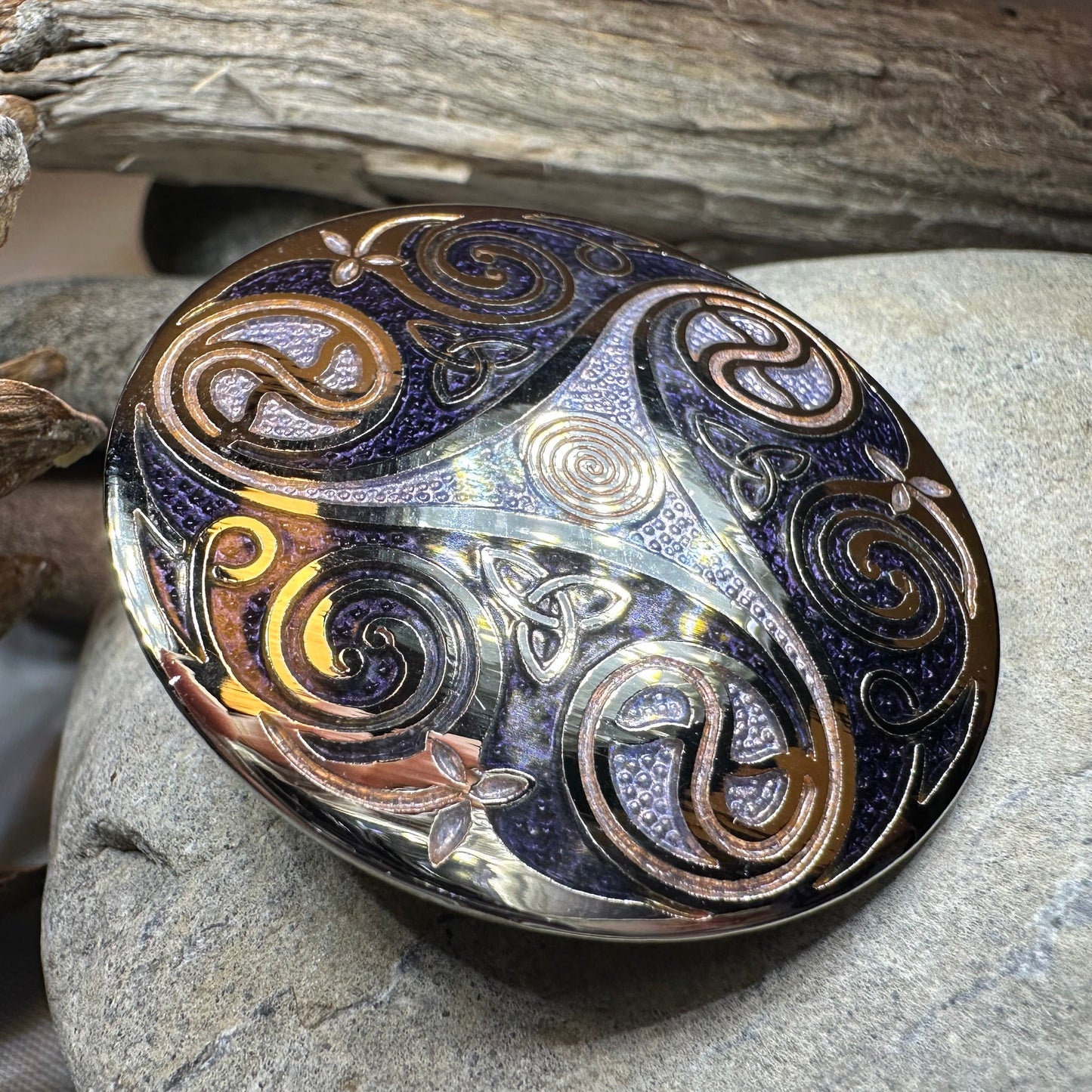 Round Enamel Triskele Knot Brooch — view 12
