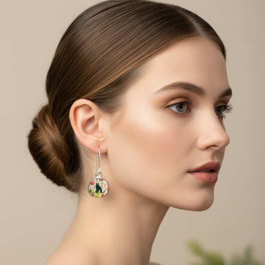 Garden Black Cat Art Earrings — view 2