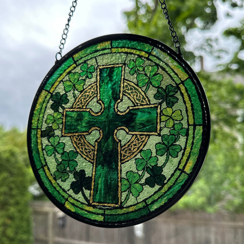 Load image into Gallery viewer, Shamrock Wreath Celtic Cross Suncatcher
