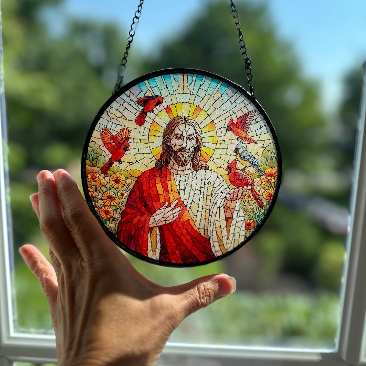 Jesus & Cardinals Suncatcher