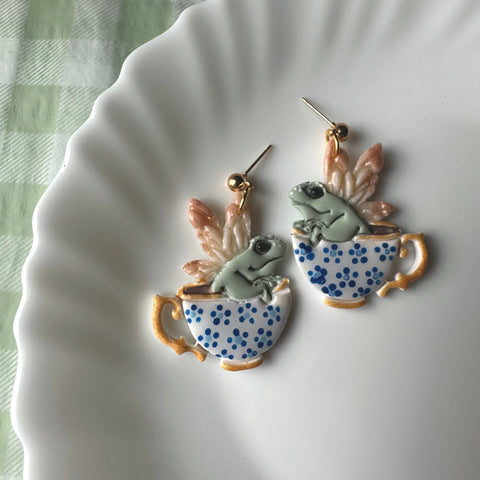 Load image into Gallery viewer, Whimsy Teacup Frogs Dangle Earrings for Women