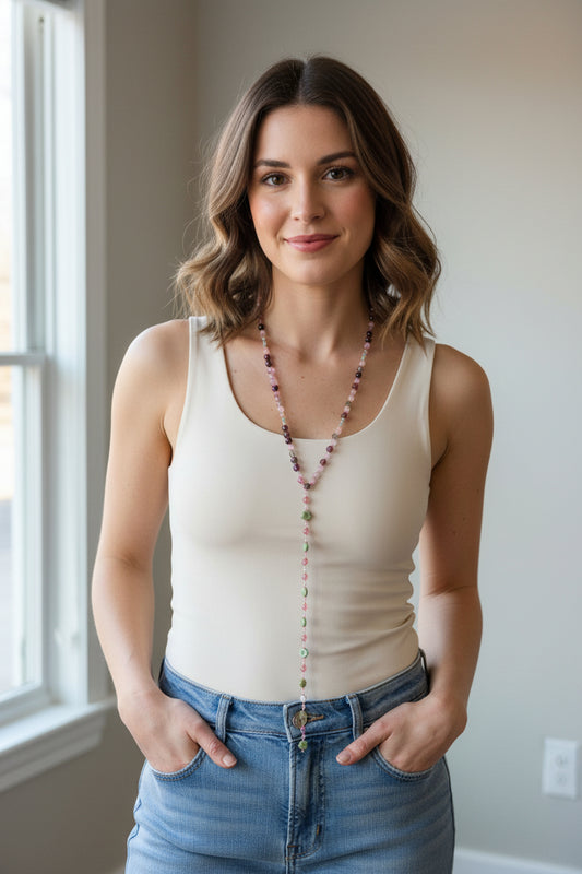 Pink Rose Y Long Necklace