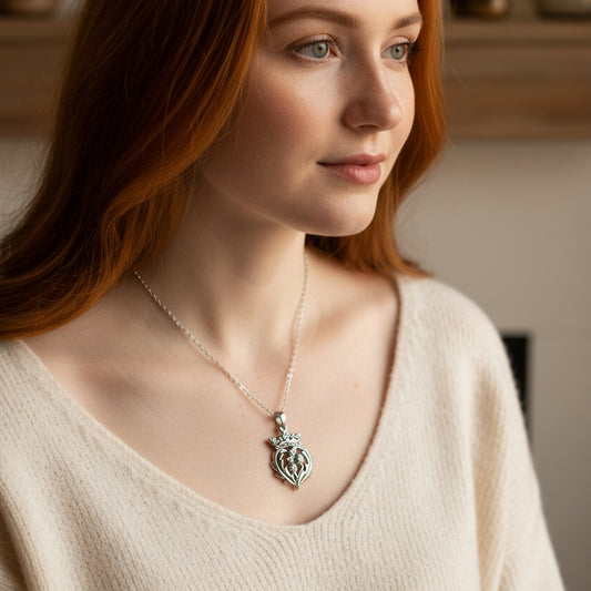 Double Thistle Scottish Luckenbooth Necklace in Sterling Silver