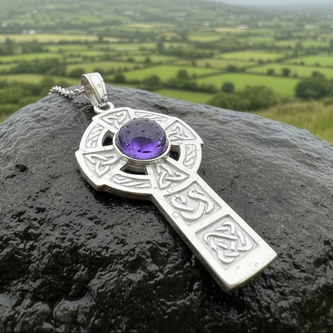 Load image into Gallery viewer, Amethyst Celtic Cross Necklace - Handmade in Scotland
