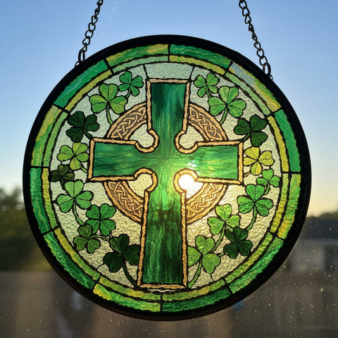 Load image into Gallery viewer, Shamrock Wreath Celtic Cross Suncatcher