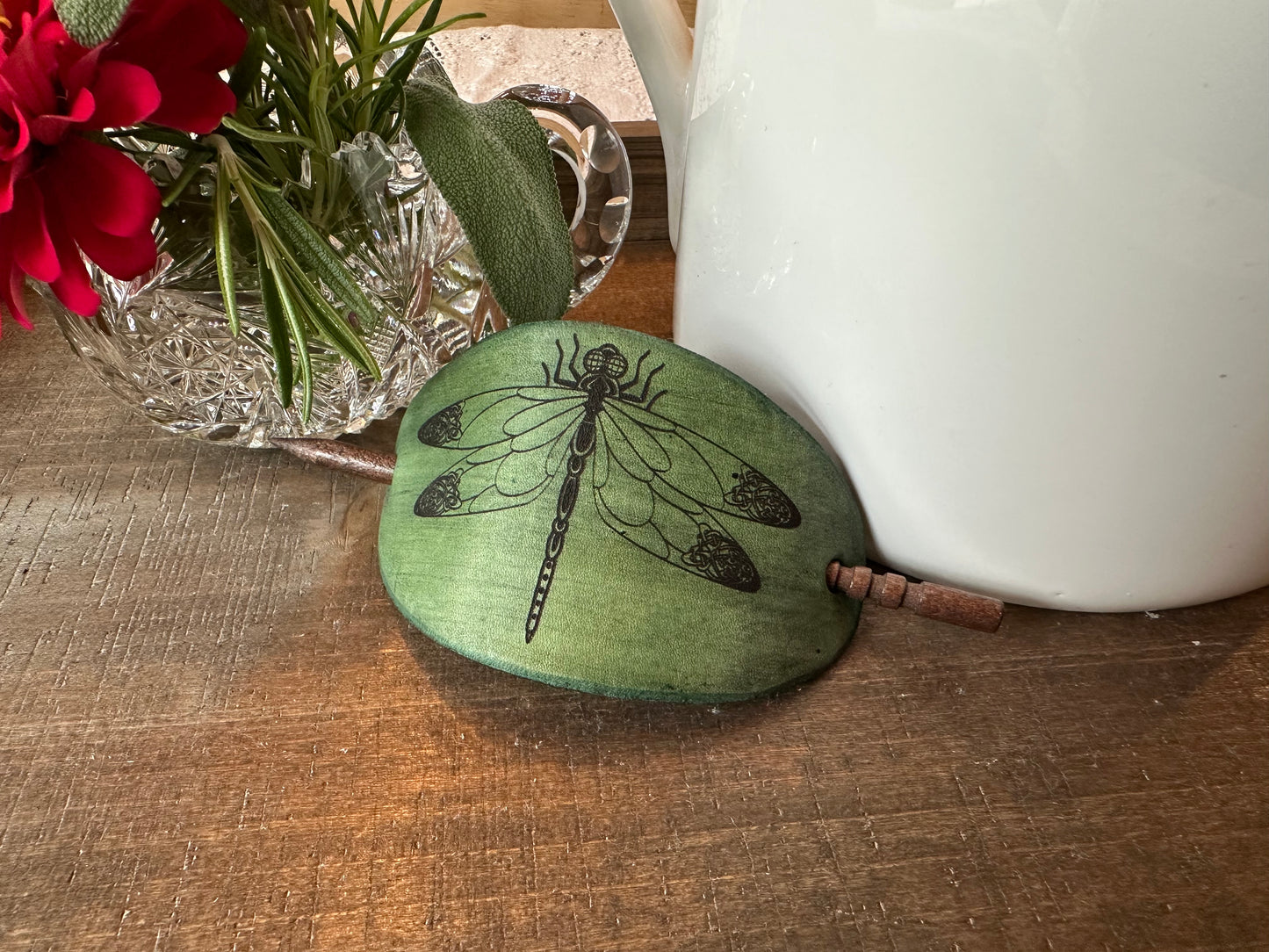 Celtic Dragonfly Leather Hair Slide for Women