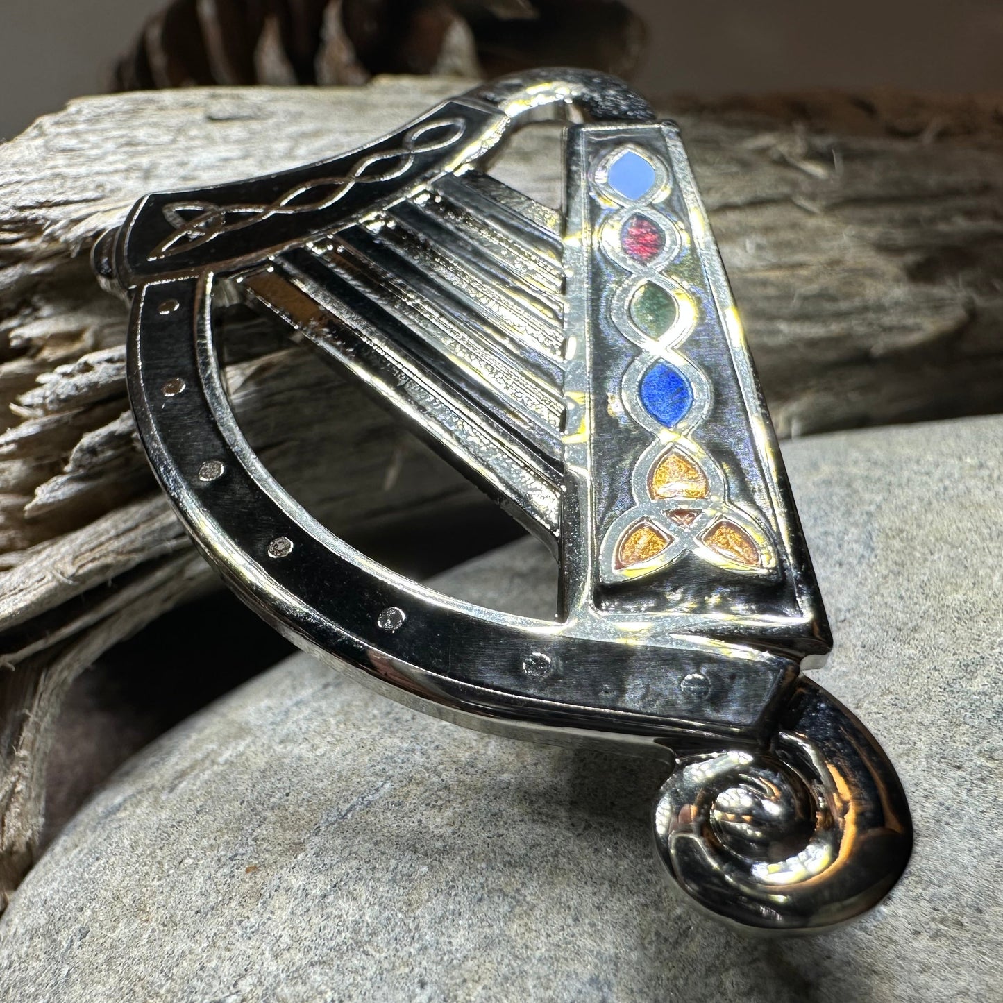 Celtic Harp Brooch - Irish Jewelry — view 12