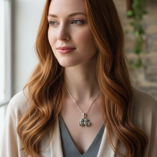Croi Double Heart Irish Claddagh Necklace in Sterling Silver