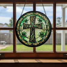 Load image into Gallery viewer, Shamrock Celtic Cross Stained Glass Gift