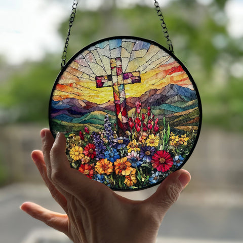 Load image into Gallery viewer, Wildflowers New Beginnings Cross Suncatcher