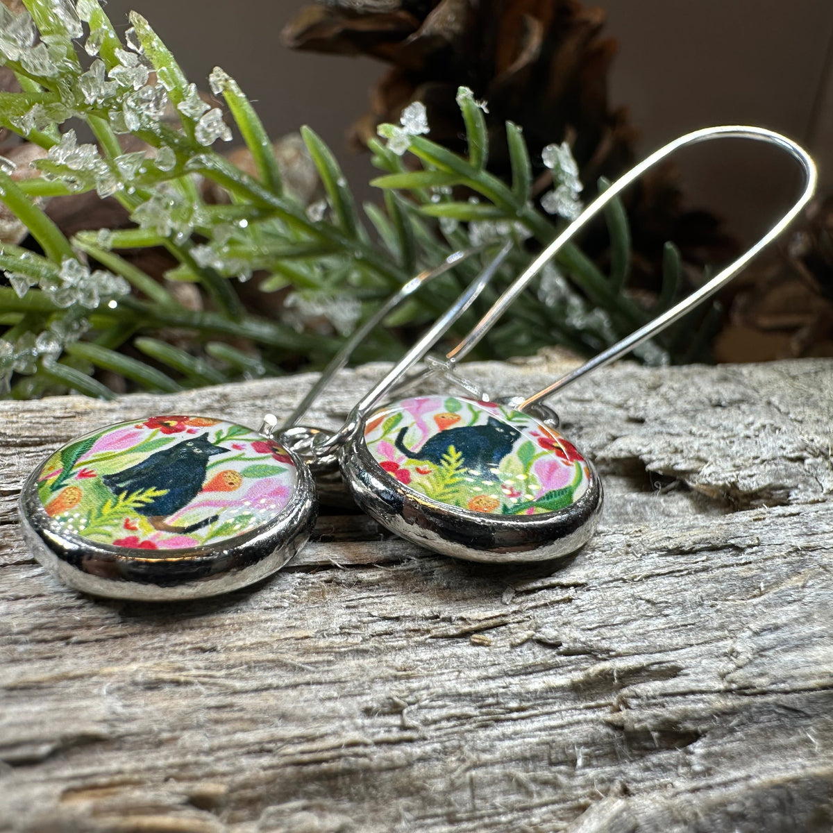 Garden Black Cat Art Earrings — view 7