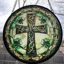 Load image into Gallery viewer, Shamrock Celtic Cross Stained Glass Gift