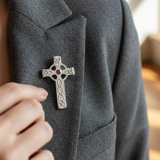 Celtic Cross Crystal Brooch - Handmade in Scotland