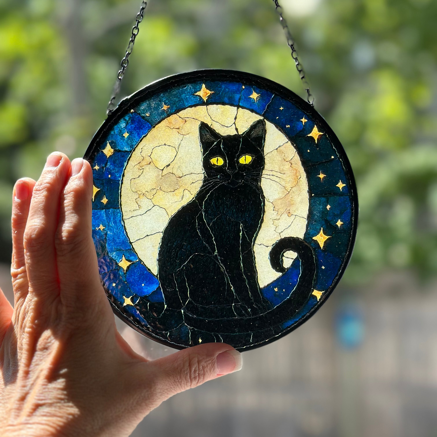 Full Moon Black Cat Suncatcher