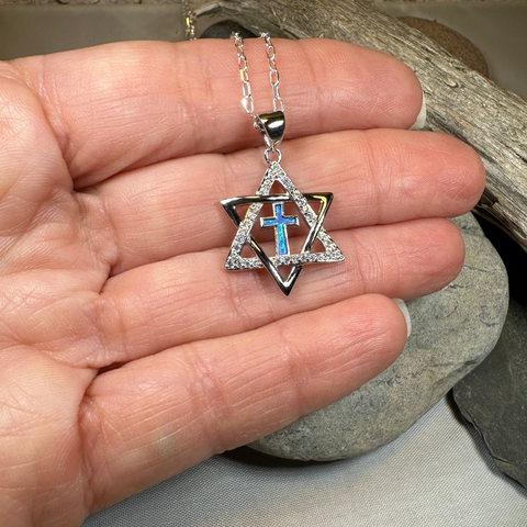 Load image into Gallery viewer, Star of David Cross Opal Necklace