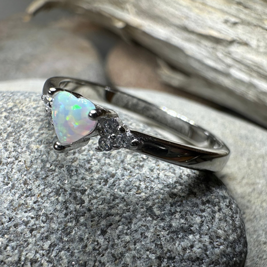 Petite Opal Heart Ring in Sterling Silver