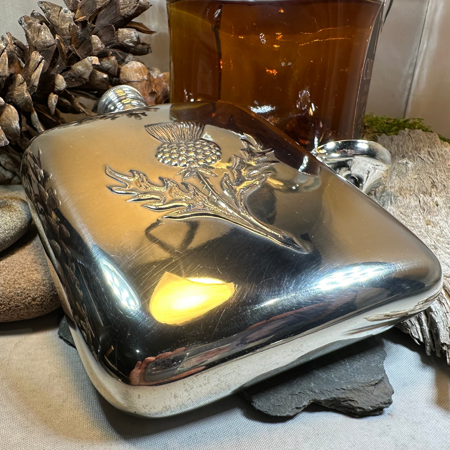 Scottish Thistle Pewter Hip Flask - Handmade in England — view 8