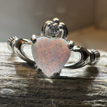 Load image into Gallery viewer, White Fire Opal Claddagh Ring