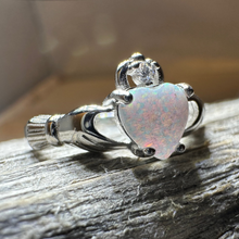 Load image into Gallery viewer, White Fire Opal Claddagh Ring
