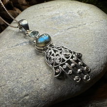 Load image into Gallery viewer, Hamsa Hand Labradorite Necklace