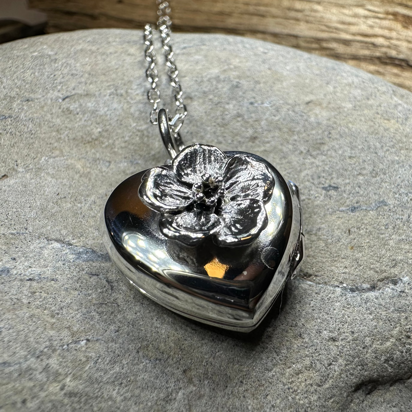 Dogwood Flower Silver Locket Necklace — view 9