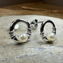 Load image into Gallery viewer, Straffan Claddagh Pearl Stud Earrings