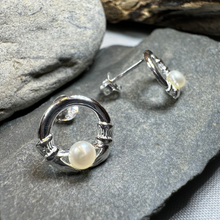 Load image into Gallery viewer, Straffan Claddagh Pearl Stud Earrings