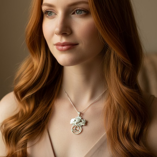 Scottish Thistle Trinity Knot Necklace in Sterling Silver