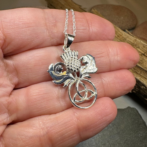 Load image into Gallery viewer, Scottish Thistle Trinity Knot Necklace