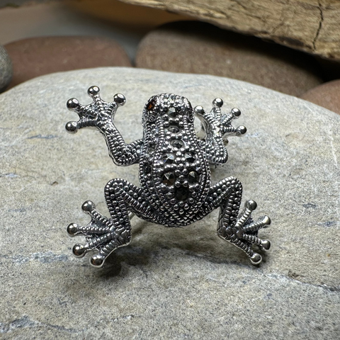 Load image into Gallery viewer, Petite Marcasite Frog Brooch