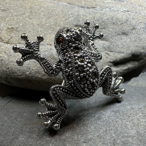 Load image into Gallery viewer, Petite Marcasite Frog Brooch