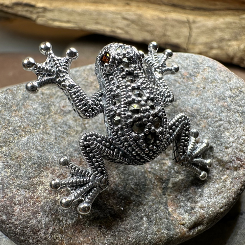 Load image into Gallery viewer, Petite Marcasite Frog Brooch