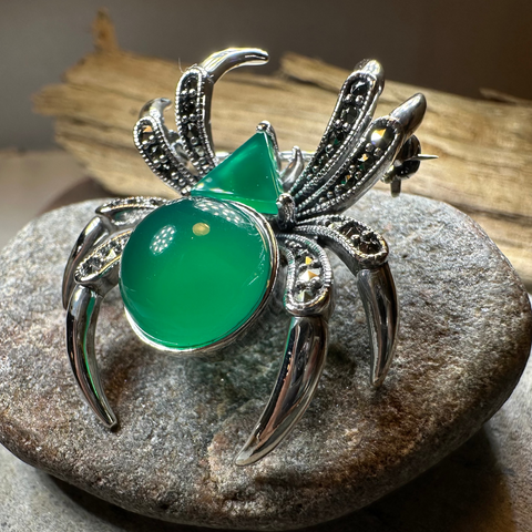 Load image into Gallery viewer, Gothic Marcasite Spider Brooch in Sterling Silver