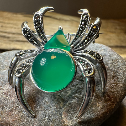 Load image into Gallery viewer, Gothic Marcasite Spider Brooch in Sterling Silver