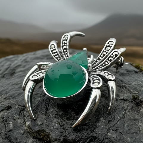 Load image into Gallery viewer, Gothic Marcasite Spider Brooch in Sterling Silver