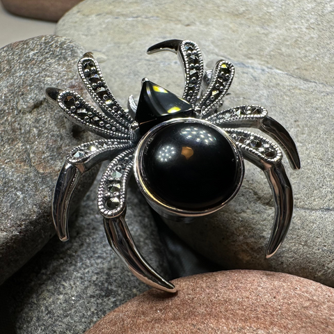 Load image into Gallery viewer, Gothic Marcasite Spider Brooch in Sterling Silver