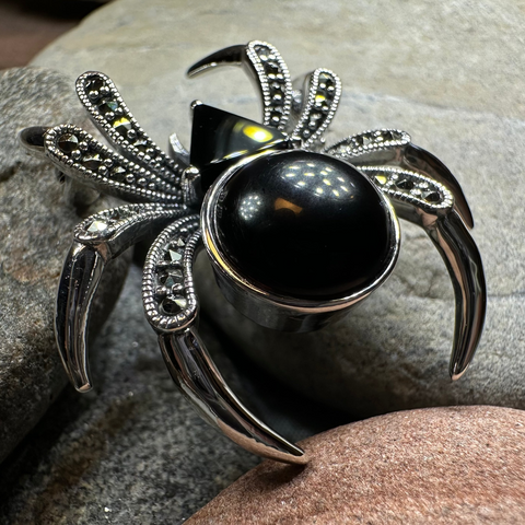 Load image into Gallery viewer, Gothic Marcasite Spider Brooch in Sterling Silver