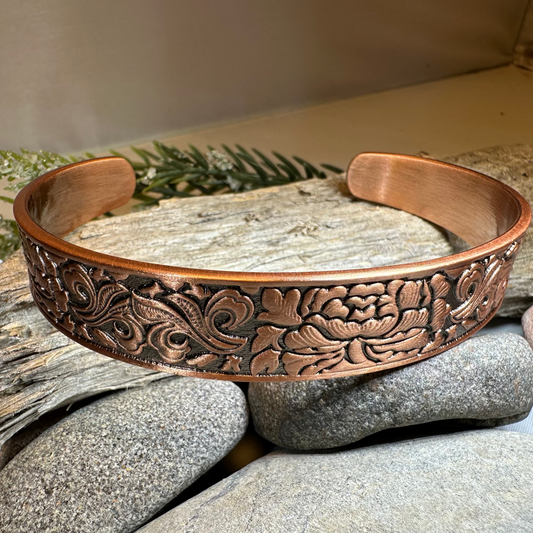 Peony Passion Copper Cuff Bracelet