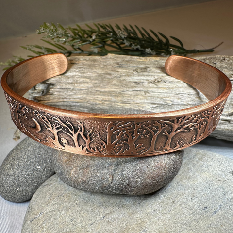 Load image into Gallery viewer, Moonlit Forest Copper Cuff Bracelet