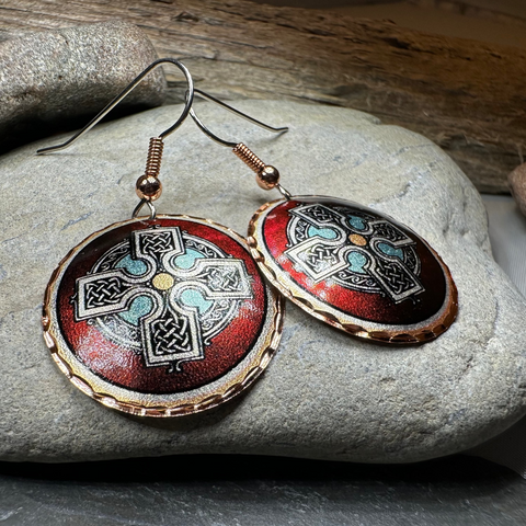 Load image into Gallery viewer, Ancient Celtic Cross Copper Earrings