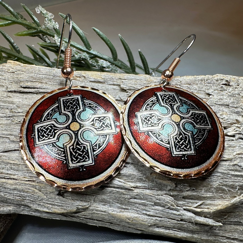 Load image into Gallery viewer, Ancient Celtic Cross Copper Earrings