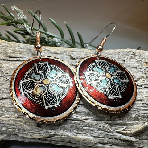 Load image into Gallery viewer, Ancient Celtic Cross Copper Earrings