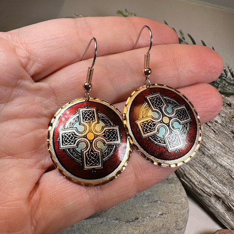Load image into Gallery viewer, Ancient Celtic Cross Copper Earrings