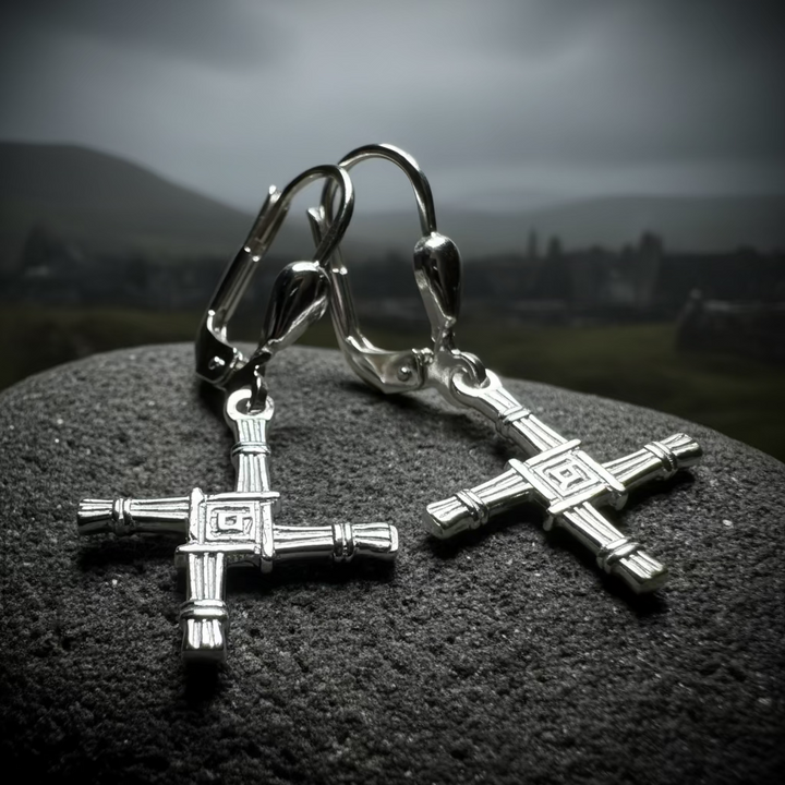 Saint Brigid's Cross Leverback Earrings - Made in Ireland in sterling silver