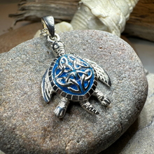 Load image into Gallery viewer, Blue Celtic Turtle Necklace