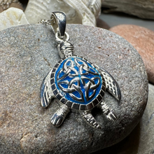 Load image into Gallery viewer, Blue Celtic Turtle Necklace
